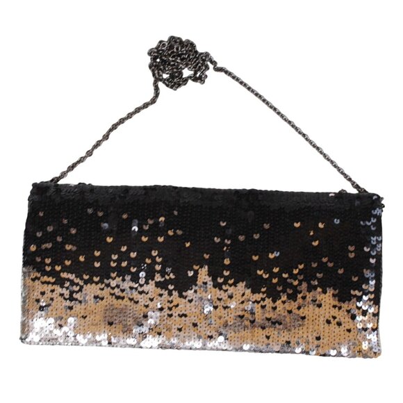 Vintage Vanessa Womens Black Silver Sequin Evening Bag Purse Chain Strap - Picture 2 of 7